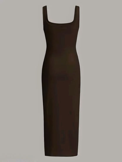 Solid Ribbed Square Neck Bodycon