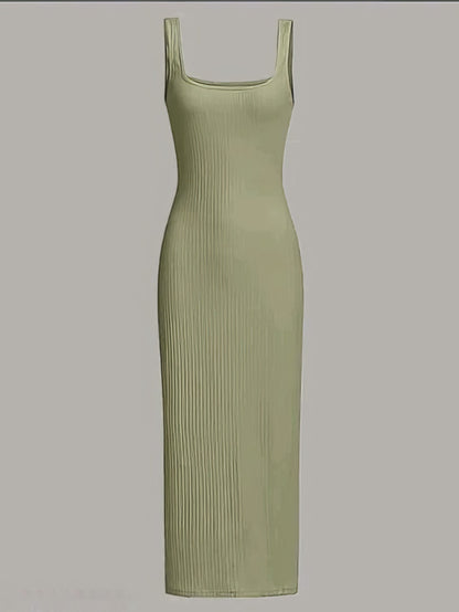Solid Ribbed Square Neck Bodycon