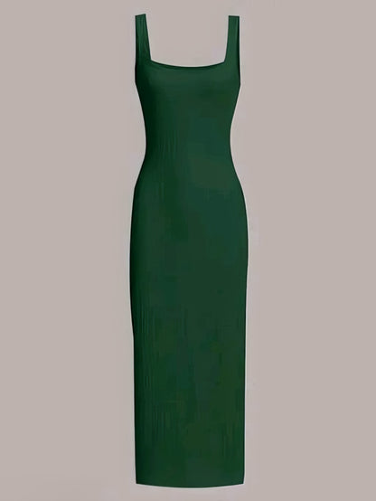 Solid Ribbed Square Neck Bodycon