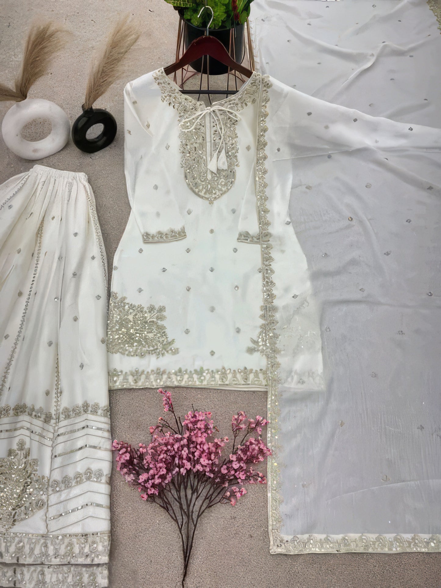 Pearl White Sharara Suit