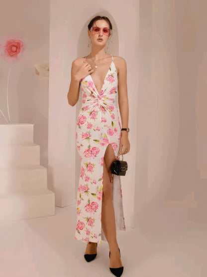 Floral Print Pink Maxi Dress