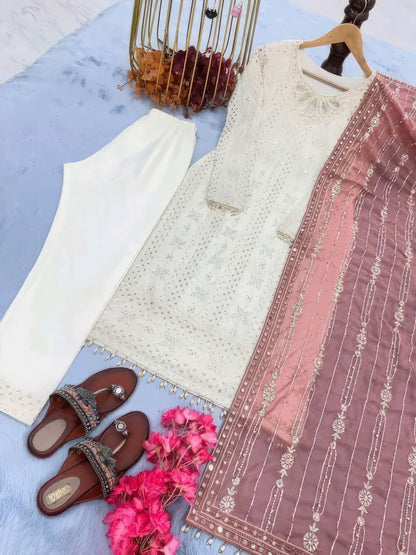 Fancy Georgette Embroided Kurta Dupatta Set