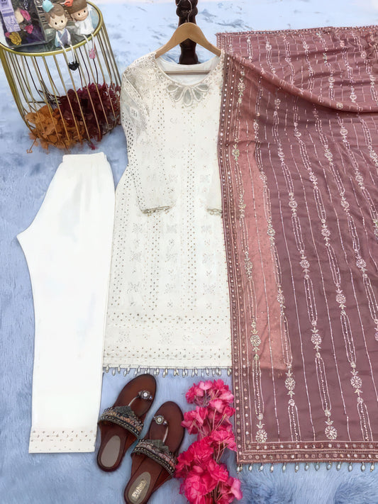 Fancy Georgette Embroided Kurta Dupatta Set