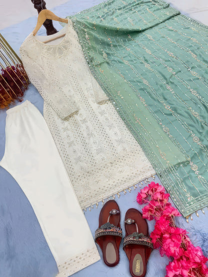 Fancy Georgette Embroided Kurta Dupatta Set