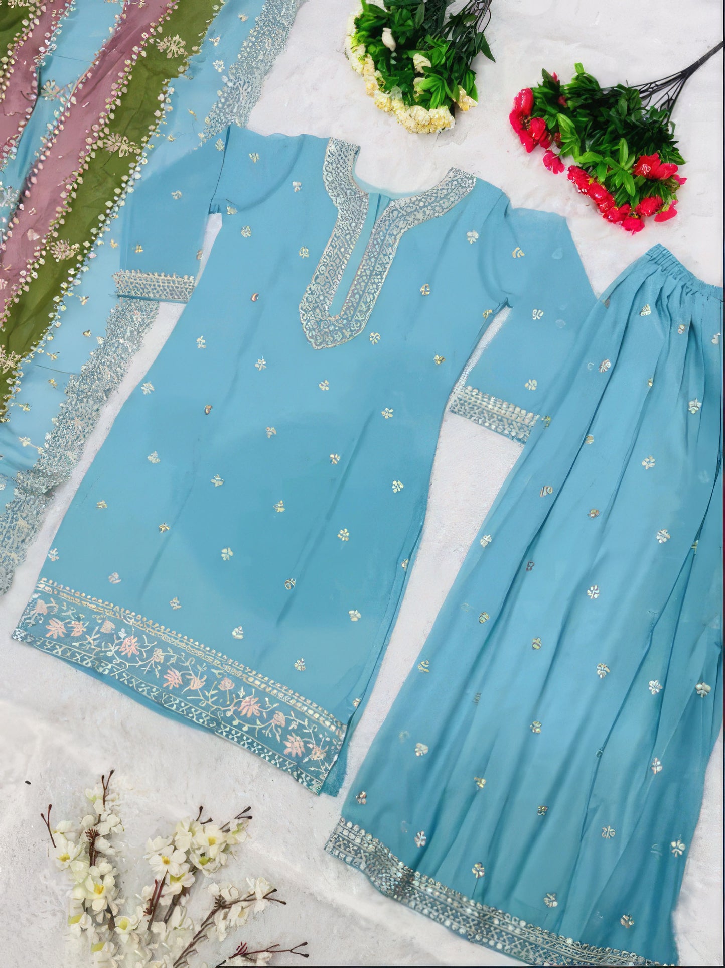 Designer Heavy Fuax Georgette Top Duppatta Set