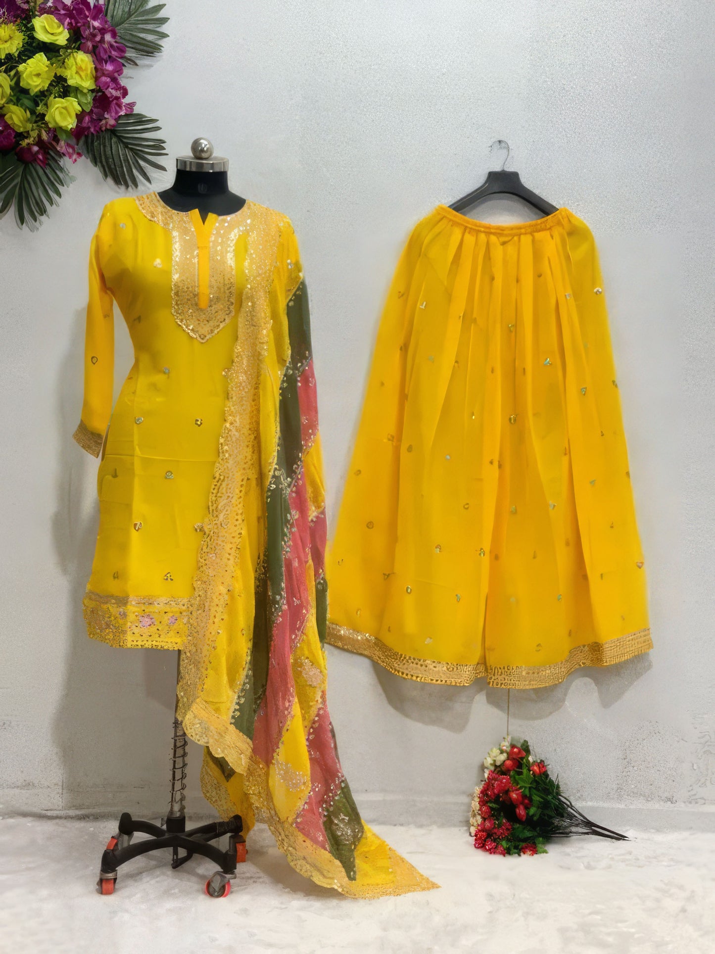 Designer Heavy Fuax Georgette Top Duppatta Set