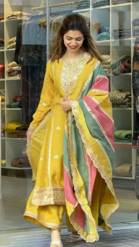 Yellow Georgette Embroidery Lehenga