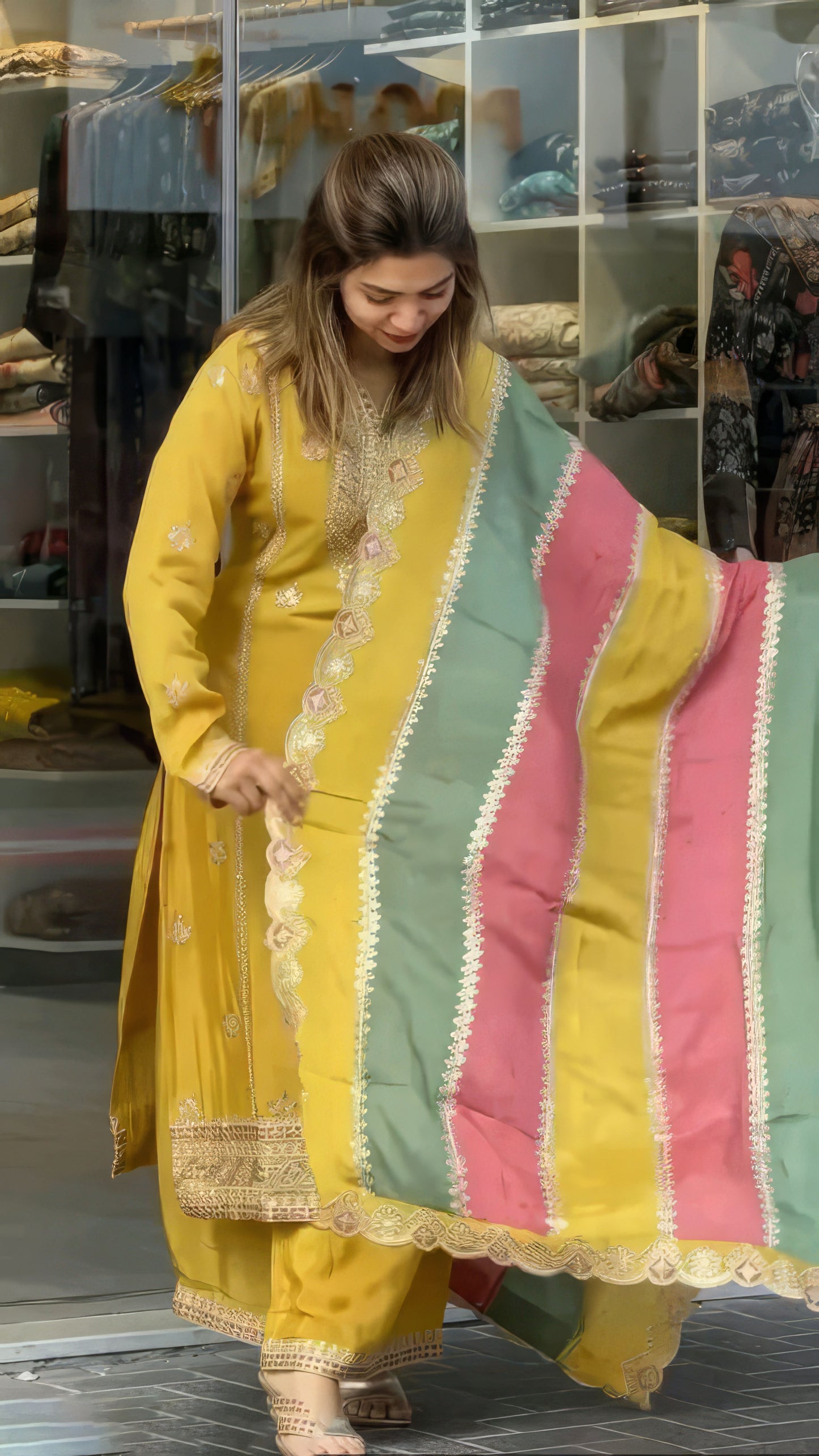 Yellow Georgette Embroidery Lehenga