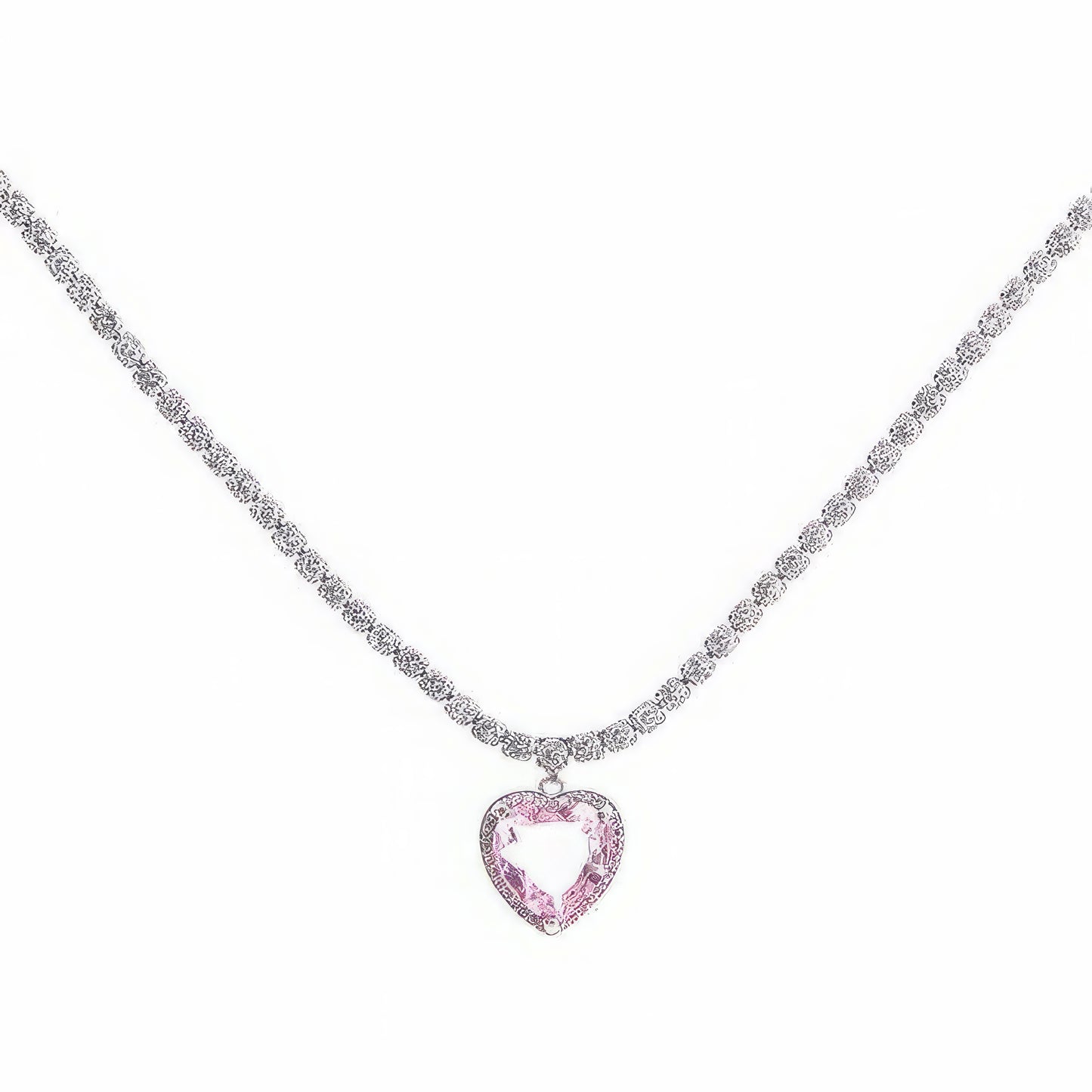 Korean Design Pink Heart Stone Chain Necklace