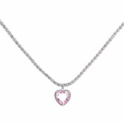 Korean Design Pink Heart Stone Chain Necklace